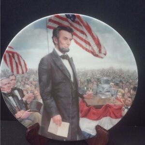 Abraham Lincoln Commemorative Decorative Plate - Patriotic Red, White, Blue